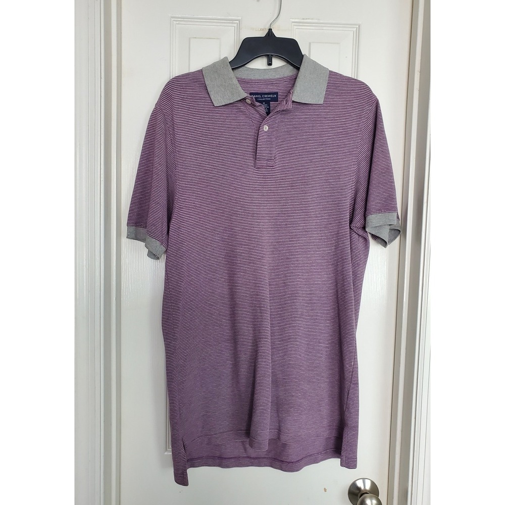 Daniel Cremieux Polo Shirt Purple Striped Short Sleeve Cotton Casual Mens Size M